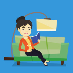 Wall Mural - Woman reading book on sofa vector illustration.