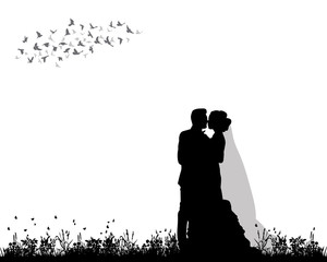 Wall Mural -  isolated, silhouette of the bride and groom, wedding, invitation