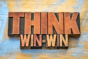 Wall Mural - think win-win word abstract in wood type