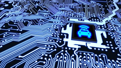 Smart car circuit board wifi chip connected vehicle concept