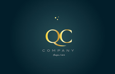 qc q c  gold golden luxury alphabet letter logo icon template