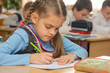 © madhourse - First grader in class writing in notebook