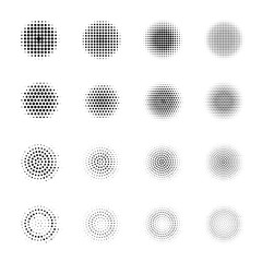 Wall Mural - Set of Halftone circles isolated on white background.Collection of halftone effect dot patterns.Sphere illustration.