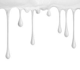 White cream drips on white background