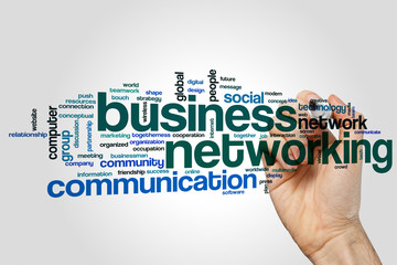 Wall Mural - business networking word cloud concept on grey background