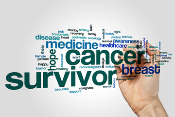 Poster - Cancer survivor word cloud concept on grey background