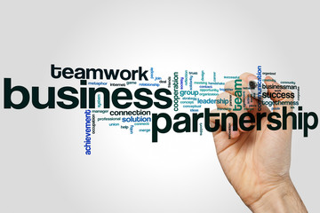 Poster - Business partnership word cloud concept on grey background