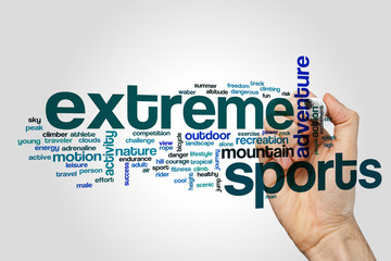 Wall Mural - Extreme sports word cloud concept on grey background