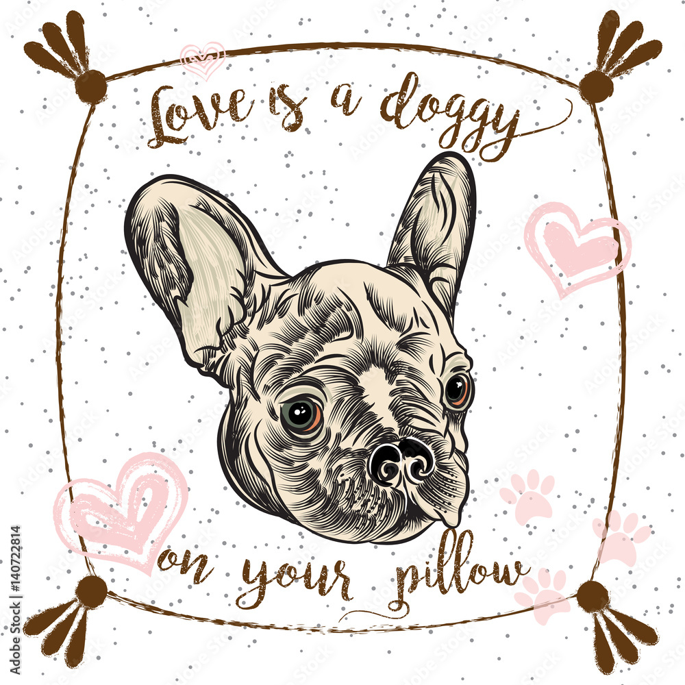 Naklejka 3d Dziura W ścianie Dziewczyna Francuskiego Buldoga