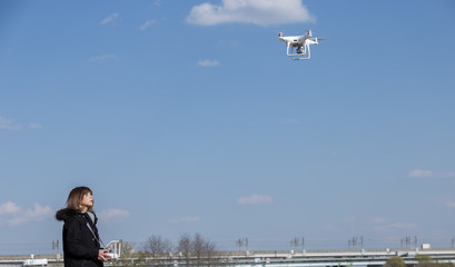 Military girl operated drone