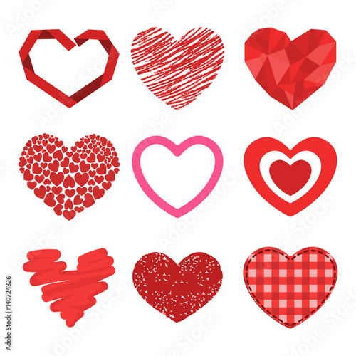 Differents style red heart vector icon isolated love valentine day symbol and...