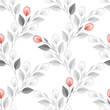 Watercolor Floral Background. Red Flowers. Seamless Pattern