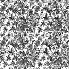  Vintage baroque seamless pattern with swirls and flowers, vector illustration