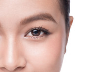 Eyes. Closeup Of Beautiful Asian Woman With Brown Eyes Make Up Eye Shadow