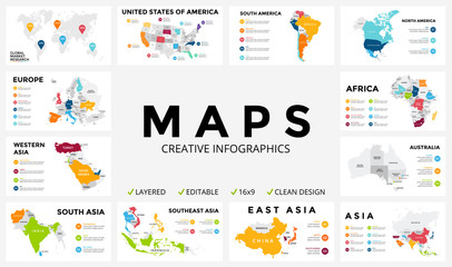 vector map infographic. slide presentation. global business marketing concept. color country. world 