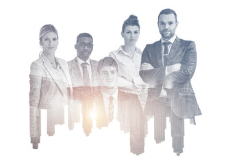 Double exposure of young ambitious business group