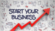 © tashatuvango - Start Your Business Drawn on White Brick Wall.