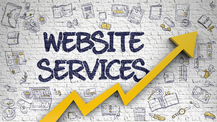 Wall Mural - website services drawn on brick wall.