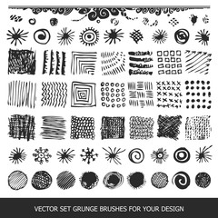 Painted grunge stripes set. Black labels, paint texture. Brush strokes vector. Background handmade design elements.