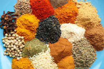 Wall Mural - Plate with mix of different spices, closeup