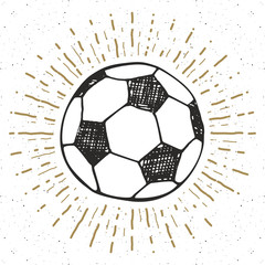 Wall Mural - vintage label, hand drawn football, soccer ball sketch, grunge textured retro badge, typography desi