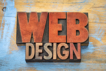 Sticker - web design word abstract in wood type