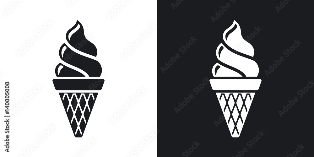Vector ice cream cone icon. Two-tone version on black and white background - obrazy, fototapety, plakaty 