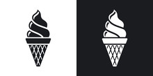 Vector Ice Cream Cone Icon. Two-tone Version On Black And White Background