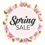 Fototapeta Pomosty - Spring sale graphic with delicate pink flowers