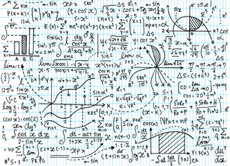 Wall Mural - Math education vector pattern with handwritten formulas, tasks,