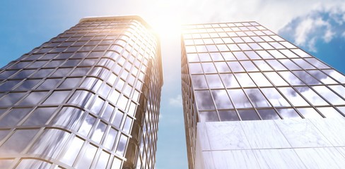 Wall Mural - composite image of low angle view of modern office building