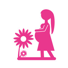 Silhouette Pink Pregnant Woman Flower Decoration Vector Illustration Eps 10