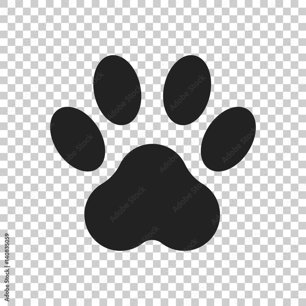 Paw print icon vector illustration isolated on isolated background. Dog, cat, bear paw symbol flat pictogram. - obrazy, fototapety, plakaty 