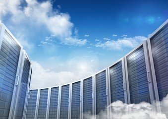 Wall Mural - servers towers and cloudy sky background