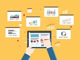 Sticker - Concept of finance investment planning, analytics chart on mobile device.