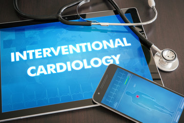 Interventional cardiology (cardiology related) diagnosis medical concept on tablet screen with stethoscope