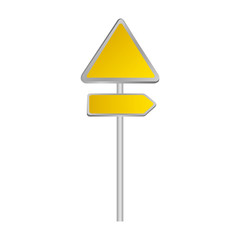 Wall Mural - metallic yellow triangle shape traffic sign with direction board set vector illustration