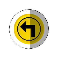 Wall Mural - sticker metallic realistic yellow circular frame turn left traffic sign vector illustration