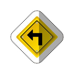 Wall Mural - sticker metallic realistic yellow diamond frame turn left traffic sign vector illustration