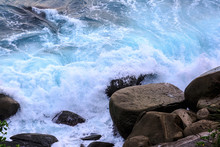 Rocky Seashore  Long Exposure  Motion Blurred Waves Hitting The Rocks