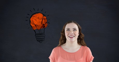 Sticker - Woman smiling against crumpled paper forming light bulb