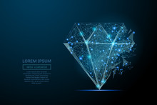 Abstract Image Of A Diamond In The Form Of A Starry Sky Or Space, Consisting Of Points, Lines, And Shapes In The Form Of Planets, Stars And The Universe. Vector Business Wireframe Concept.