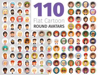 flat cartoon round avatars big collection