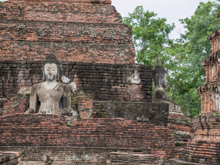 Ruin ancient Buddhist temple, Wat Mahathat Sukhothai, landmark in Thailand