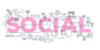 © wowomnom - Vector creative illustration of social word lettering typography with line icons on white background.