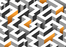 Black, White And Orange Maze, Labyrinth. Endless Pattern - Horizontal Version