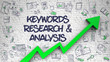 Keywords Research And Analysis Drawn on White Wall. 3d.