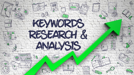 Wall Mural - keywords research and analysis drawn on white wall. 3d.