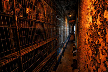 the inside of the ohio state reformatory has six floors of prisoner cells. this is a popular locatio