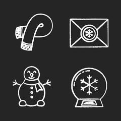 Sticker - Winter season chalk icons set